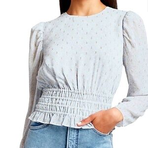 Express Metallic Clip Dot Floral Smocked Waist Top | Size XS